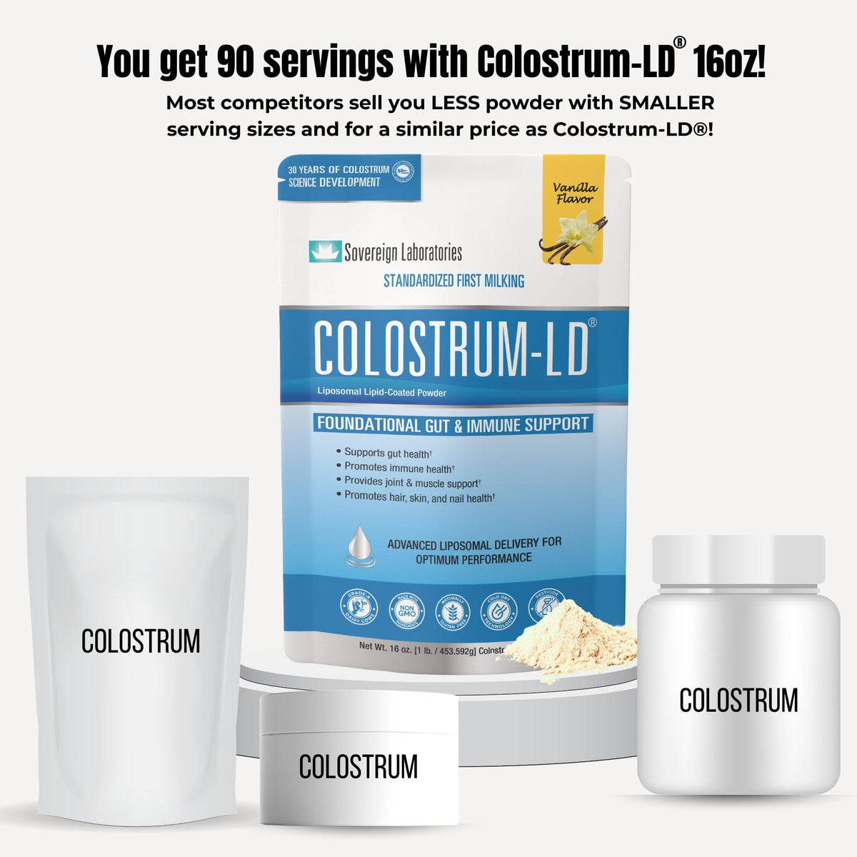 Colostrum-LD Poudre Vanille Naturelle 453g avec des fruits