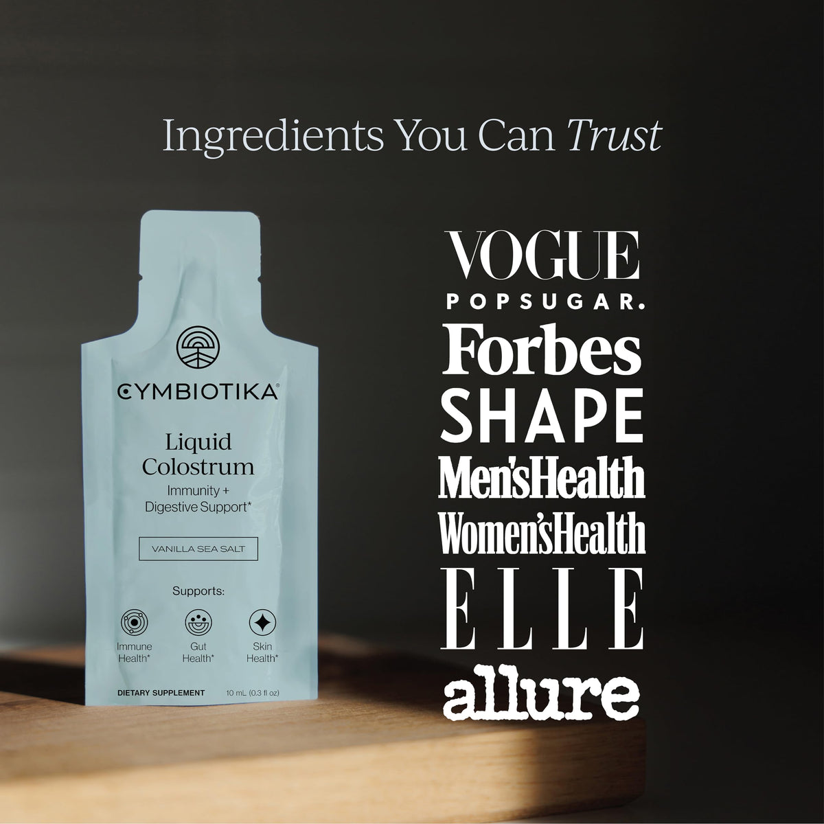 Colostrum liquide CYMBIOTIKA sur fond neutre
