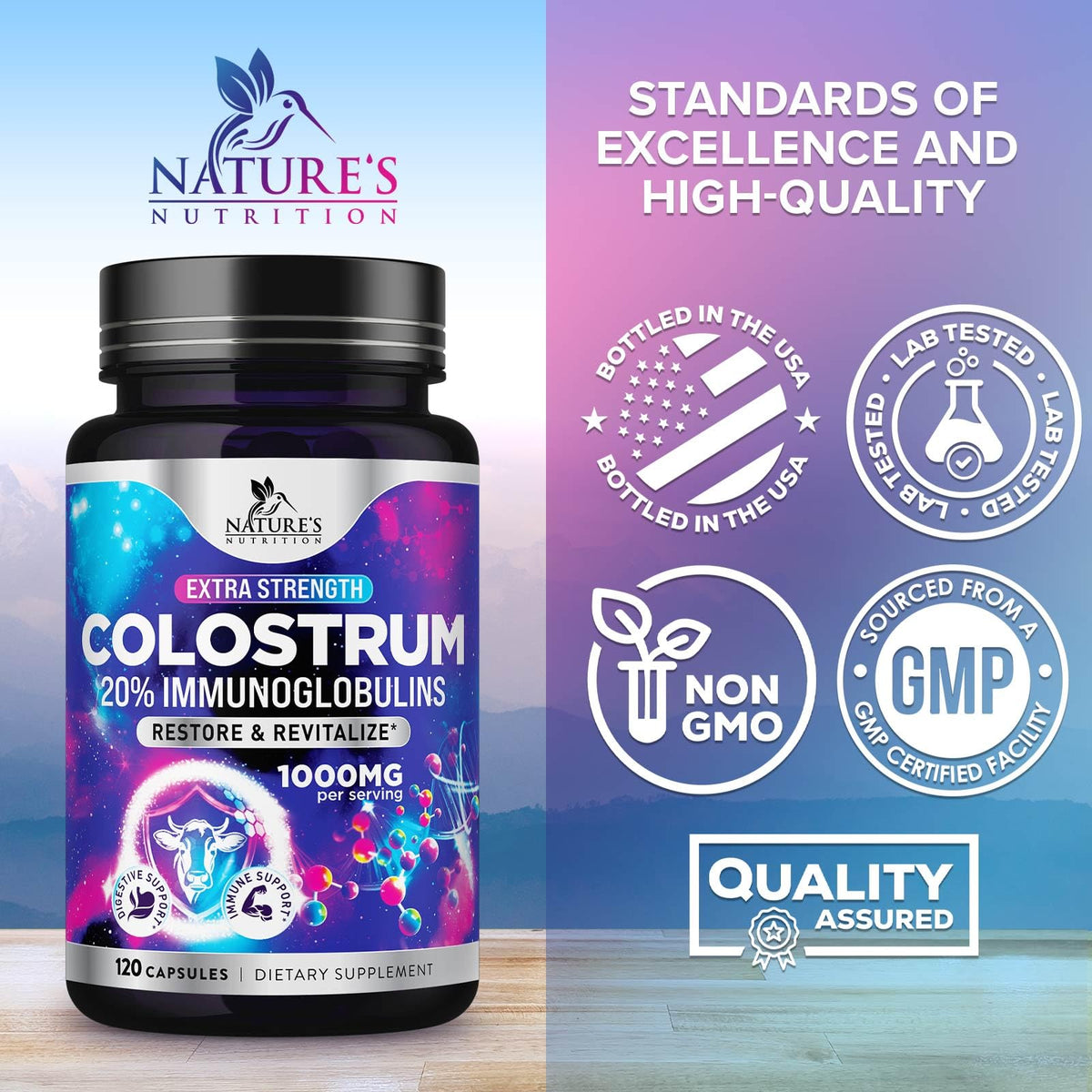 Colostrum Nature's Nutrition sur fond blanc