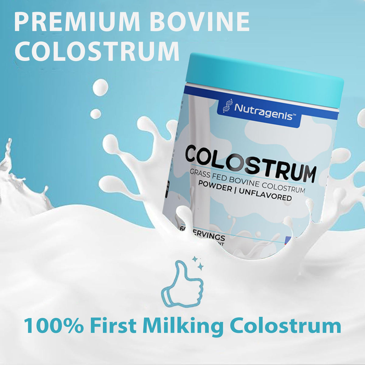 Colostrum™ Premium Poudre Nutragenis 91g emballage et étiquette