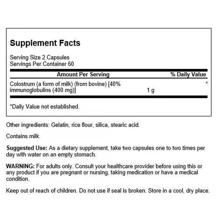 Colostrum Swanson 500 mg 120 capsules, vue arrière
