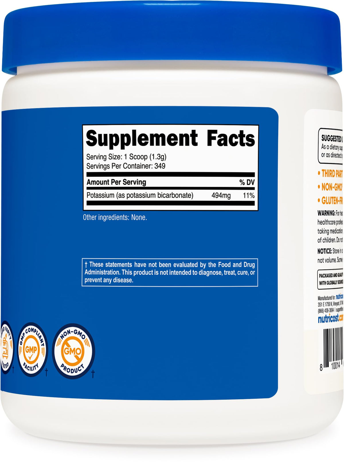 Comparaison de dosage avec cuillère de service pour Bicarbonate de Potassium Nutricost