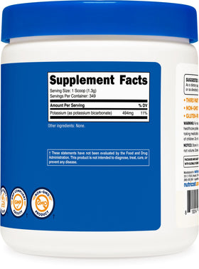 Comparaison de dosage avec cuillère de service pour Bicarbonate de Potassium Nutricost