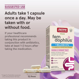 Comparaison de taille du flacon Jarrow Formulas Fem-Dophilus