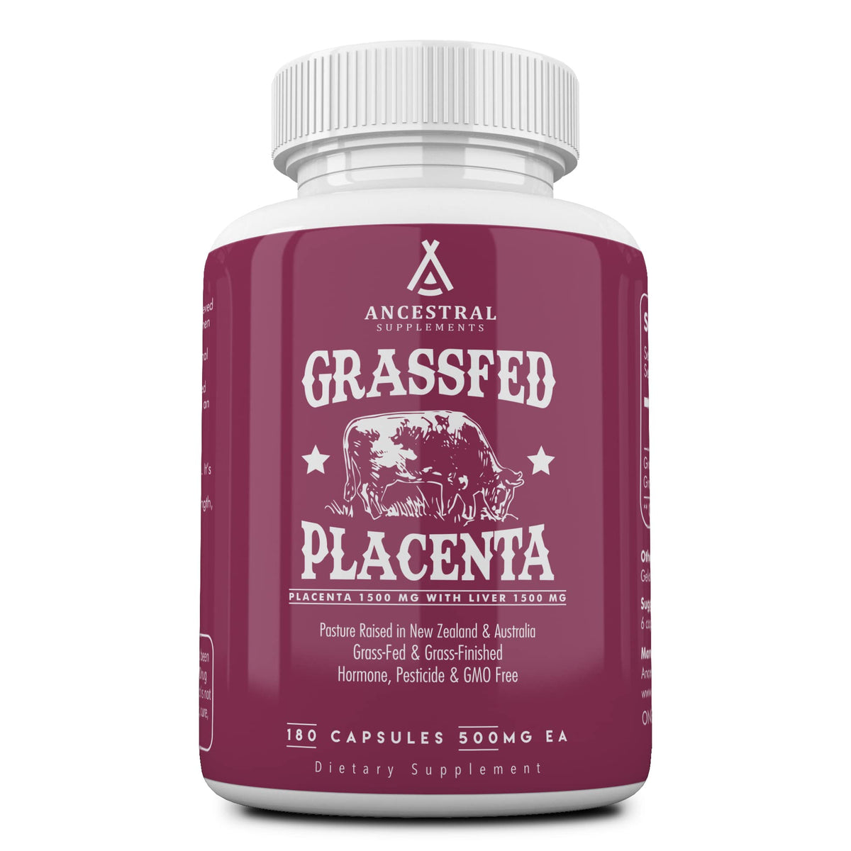Complément alimentaire à la placentation de bœuf Ancestral Supplements, vue avant