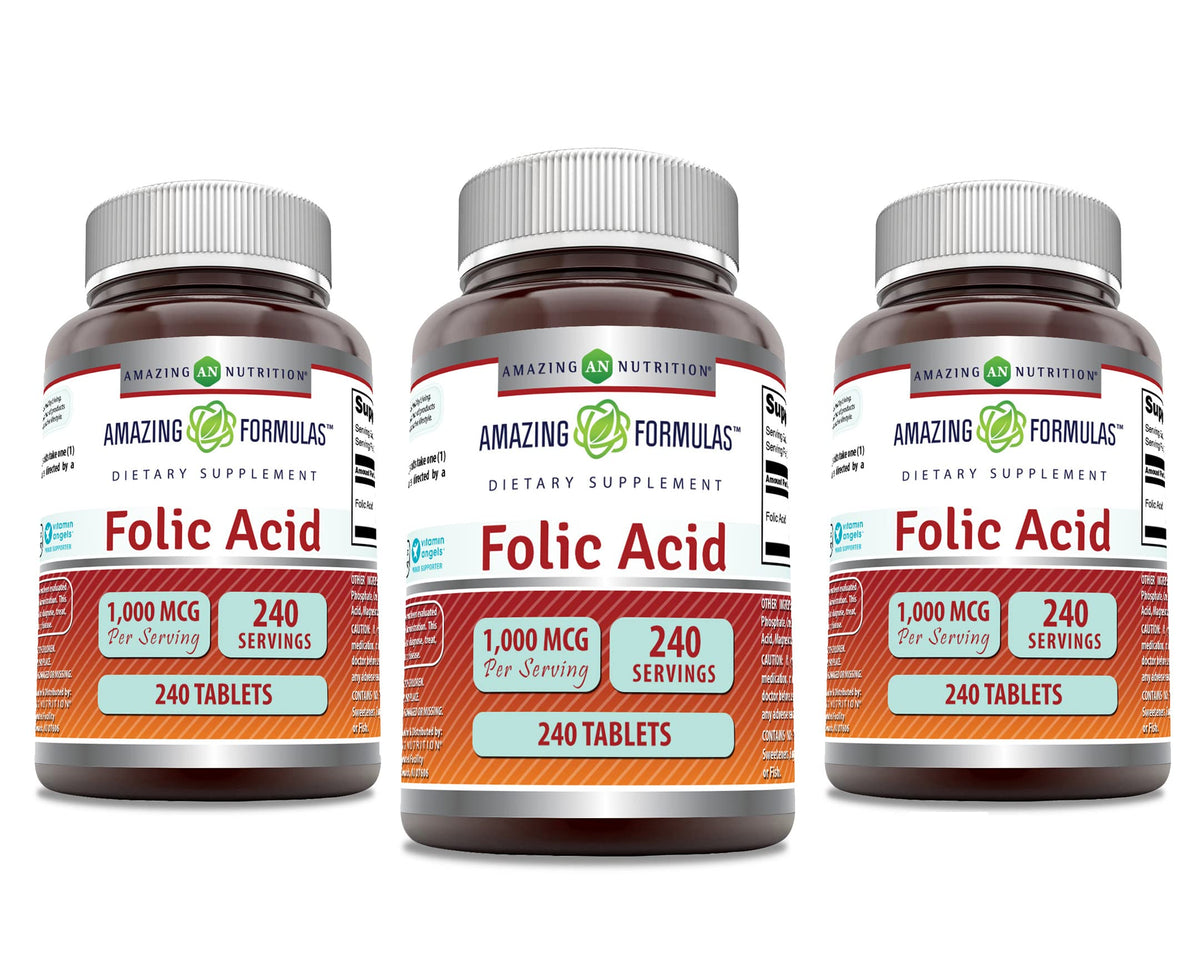 Complément alimentaire Amazing Nutrition Acide Folique 1000 mcg, vue avant