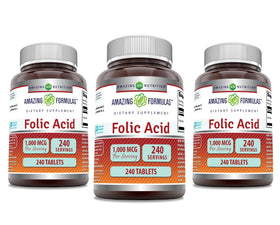Complément alimentaire Amazing Nutrition Acide Folique 1000 mcg, vue avant