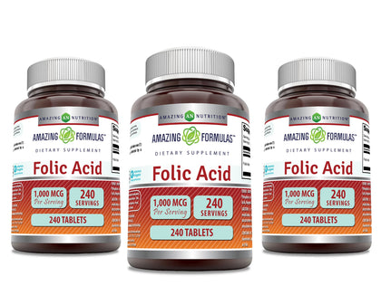 Complément alimentaire Amazing Nutrition Acide Folique 1000 mcg, vue avant