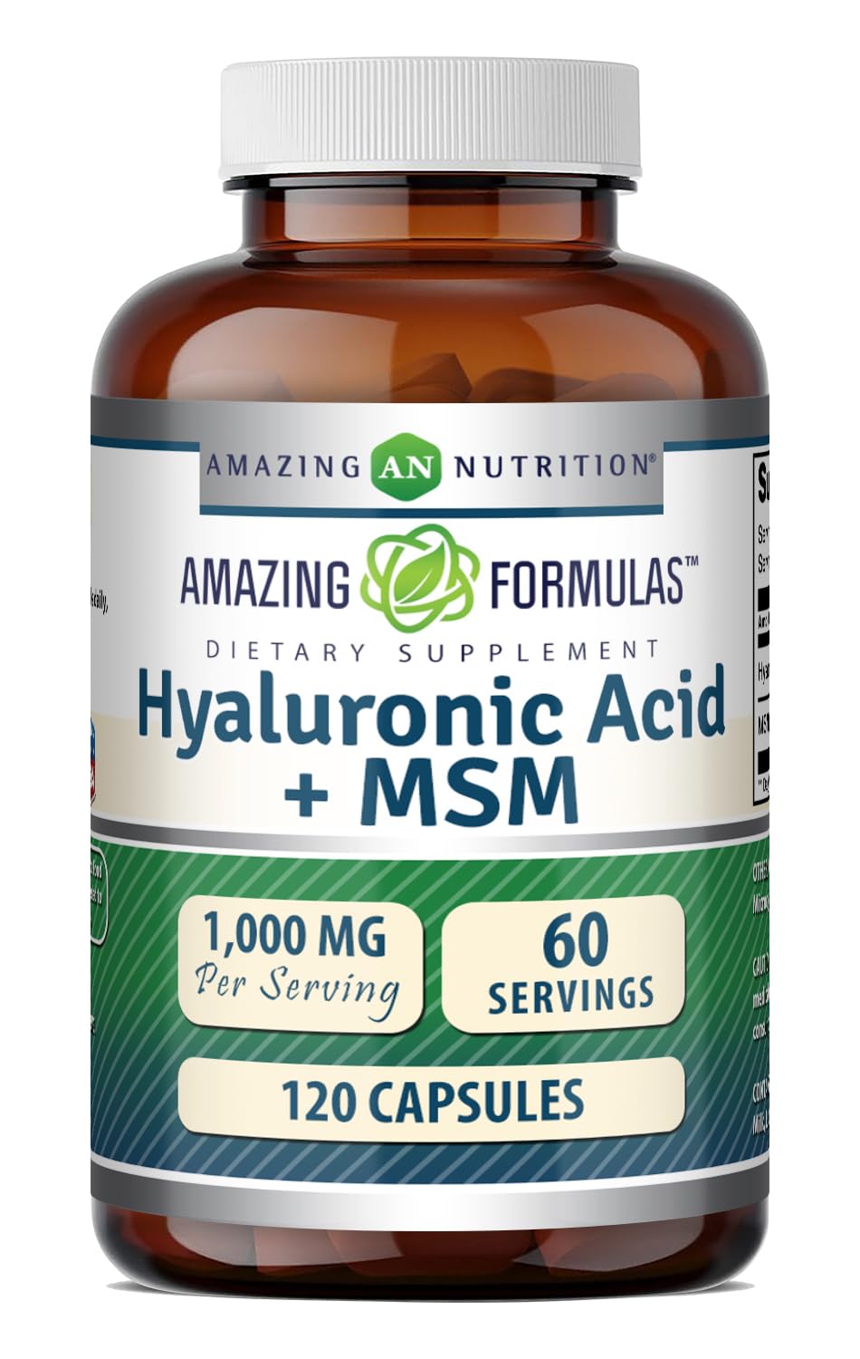 Complément alimentaire Amazing Nutrition Acide Hyaluronique 500 mg, 120 capsules face avant