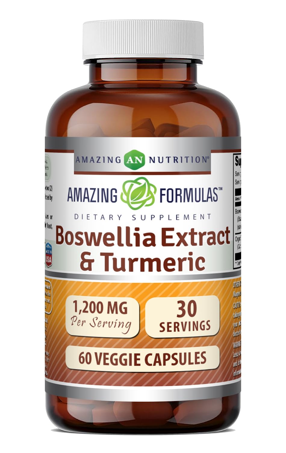 Complément alimentaire Amazing Nutrition Boswellia et Curcuma 1200 Mg, vue avant