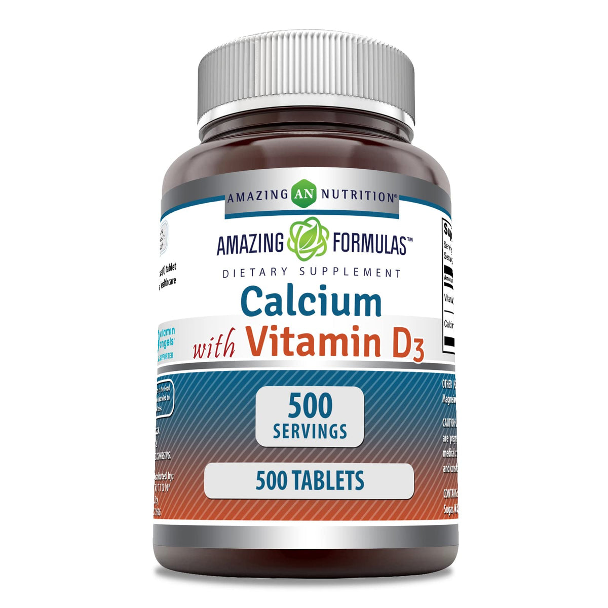 Complément alimentaire Amazing Nutrition Calcium 600 mg avec Vitamine D3 400 IU, emballage avant
