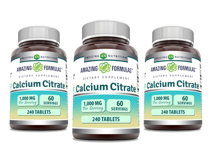 Complément alimentaire Amazing Nutrition Calcium Citrate 1000 Mg, 240 comprimés, vue de face