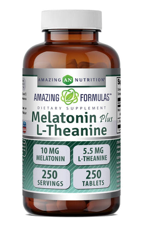 Complément alimentaire Amazing Nutrition Melatonine 10 Mg L-Théanine 250 Tablettes, vue de face