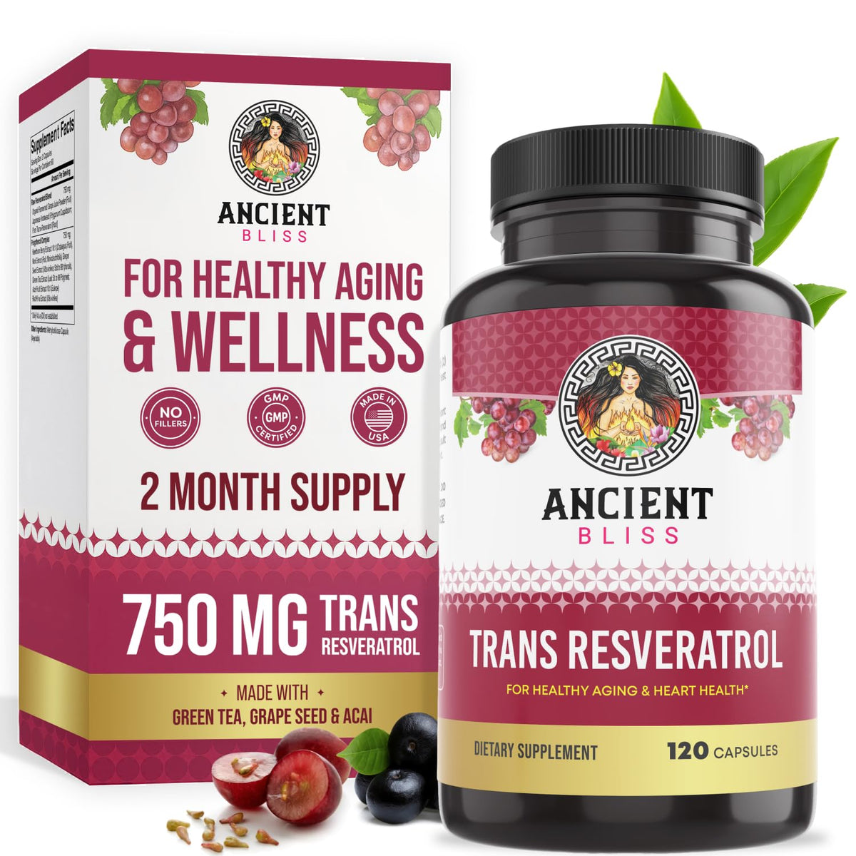 Complément alimentaire Ancient Bliss Resvératrol 132g vue avant
