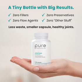 Complément alimentaire articulaire Pure Therapro Rx avec un verre d'eau