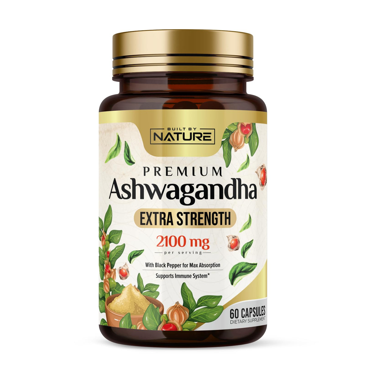 Complément alimentaire Ashwagandha 2100mg de Built by Nature, vue de face