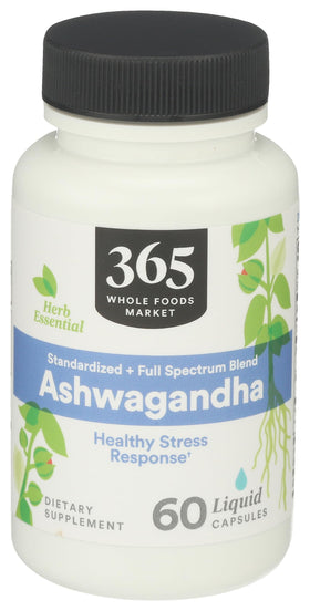Complément alimentaire Ashwagandha 60 comprimés de 365 Whole Foods, vue de face