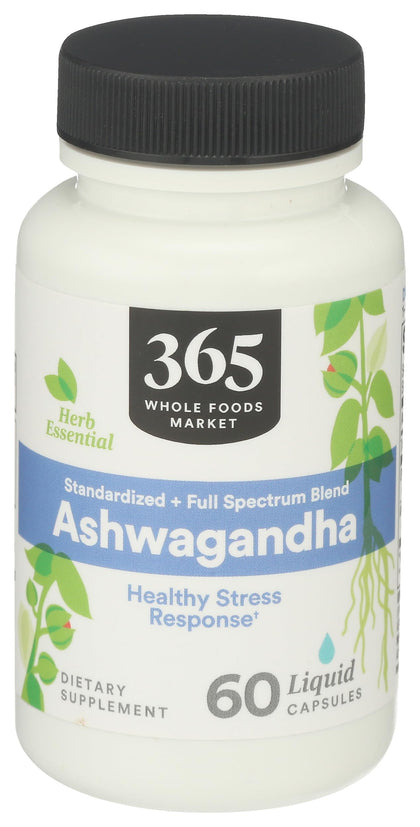 Complément alimentaire Ashwagandha 60 comprimés de 365 Whole Foods, vue de face