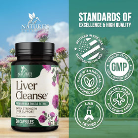 Complément alimentaire au chardon-Marie Nature's Nutrition avec ingrédients naturels en arrière-plan