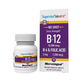 Complément alimentaire B-12 10000 mcg quality Source, 60 comprimés sublinguales, emballage avant