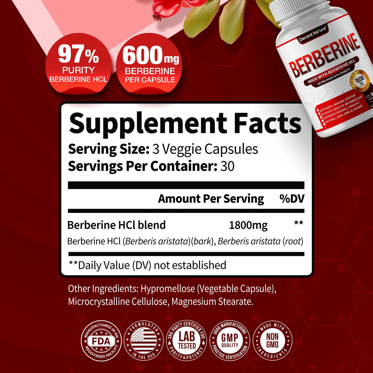 Complément alimentaire Berbérine 1800mg DECENT NATURE, vue arrière