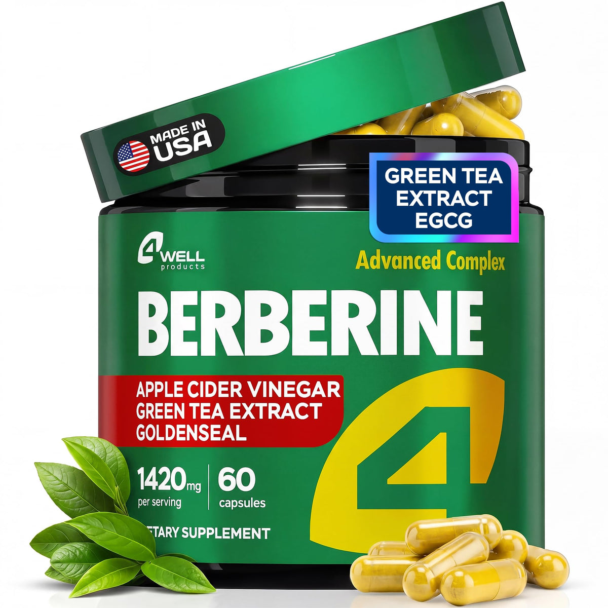 Complément alimentaire Berbérine HCl 1200mg de 4Well Products, emballage avant