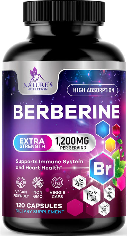Complément alimentaire Berberine HCl 1200mg Nature's Nutrition, vue de face
