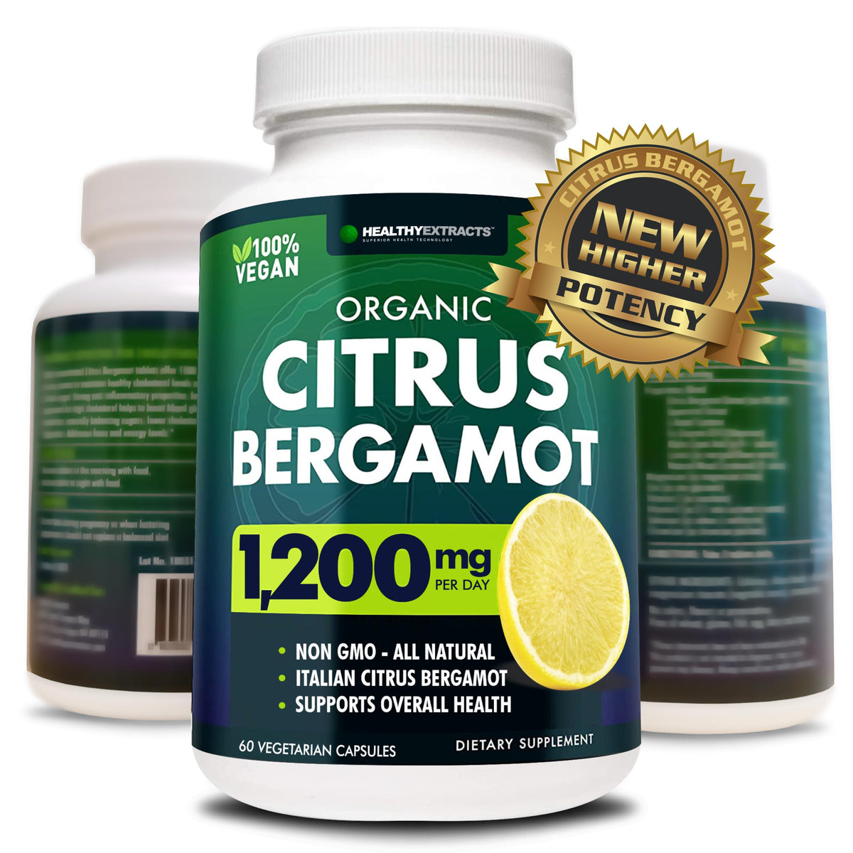 Complément alimentaire Bergamote Citrus Healthy Extracts gélules devant un fond neutre