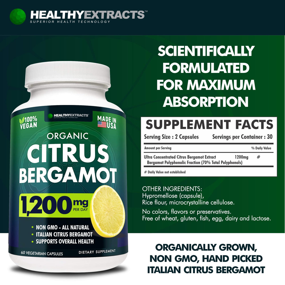 Complément alimentaire Bergamote Citrus Healthy Extracts sur un bureau
