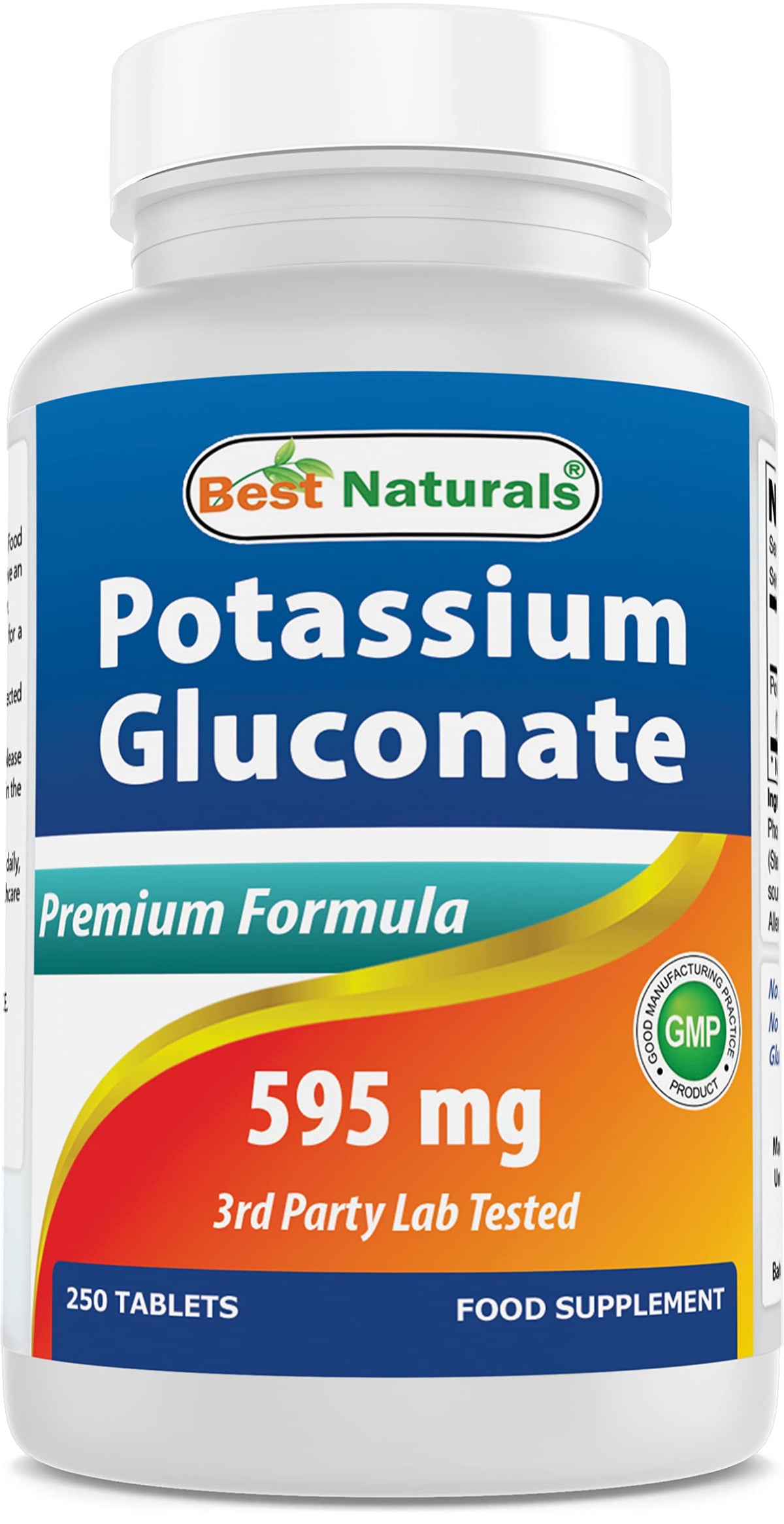 Complément alimentaire Best Naturals Potassium Gluconate 595 mg, 250 tablettes vue de face