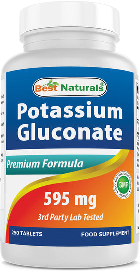 Complément alimentaire Best Naturals Potassium Gluconate 595 mg, 250 tablettes vue de face