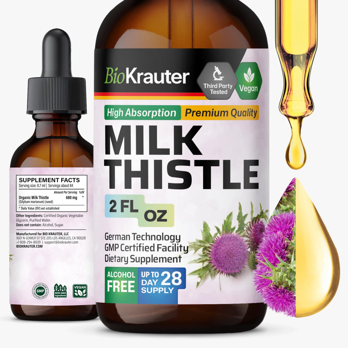 Complément alimentaire BIO KRAUTER Chardon-Marie 2 fl oz vue avant