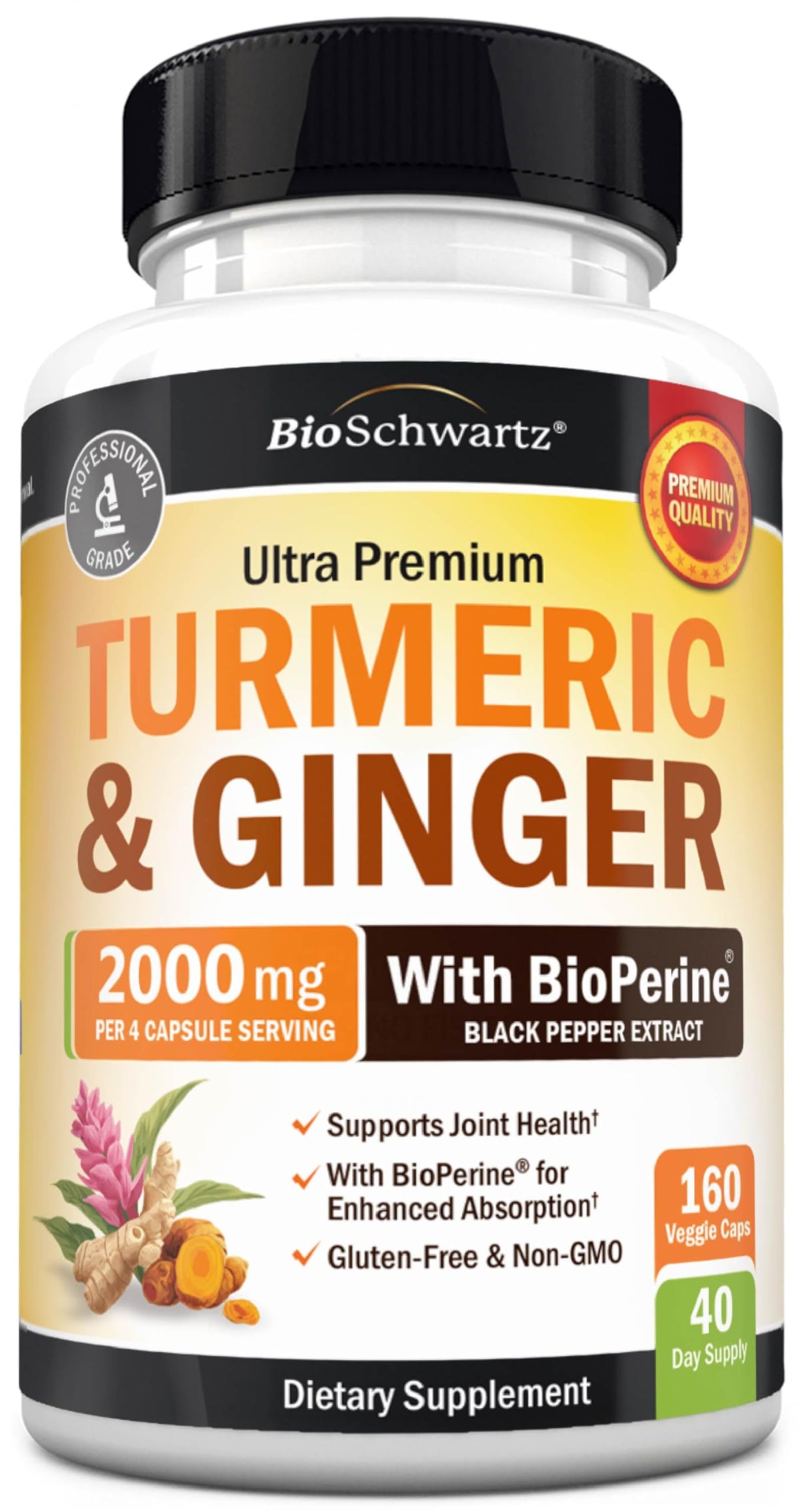 Complément alimentaire BioSchwartz curcuma et gingembre 2000mg, vue de face