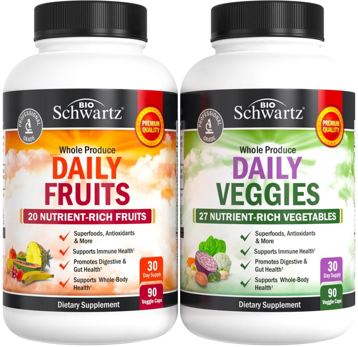 Complément alimentaire BioSchwartz de fruits et légumes 200g, devant de l'emballage