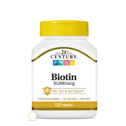 Complément alimentaire Biotine 10 000 mcg de 21st Century, vue avant
