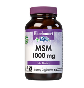 Complément alimentaire BlueBonnet MSM 1000 mg gélules végétales devant un fond neutre