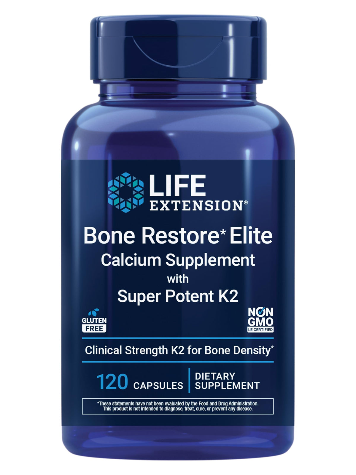 Complément alimentaire Bone Restore Elite de Life Extension, 120 capsules, vue de face.