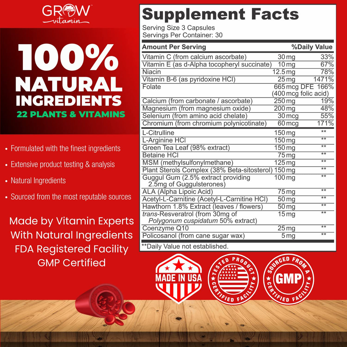 Complément alimentaire cœur grow vitamin 129g, aperçu des ingrédients