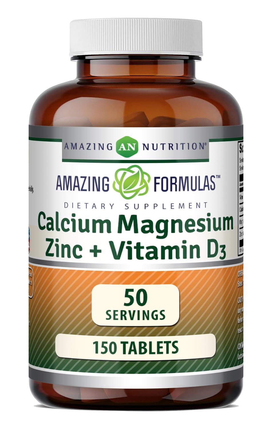 Complément alimentaire Calcium Magnésium Zinc D3 Amazing Nutrition, vue avant