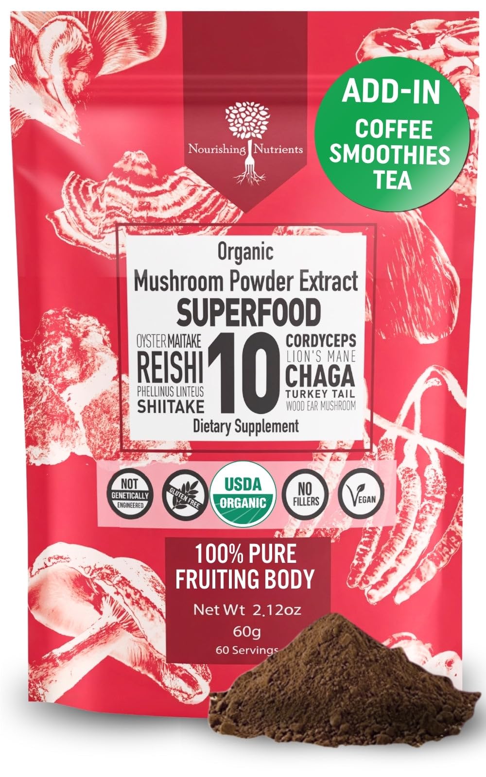 Complément Alimentaire Champignons 10 en 1 Nourishing Nutrients 60g vue avant