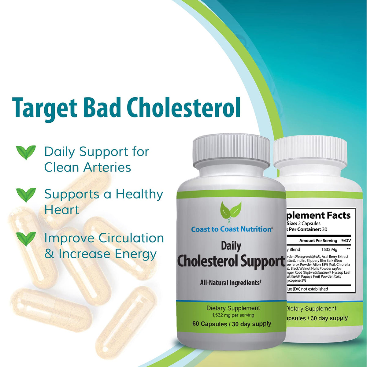 Complément alimentaire Cholestérol Coast to Coast Nutrition avec ingrédients naturels