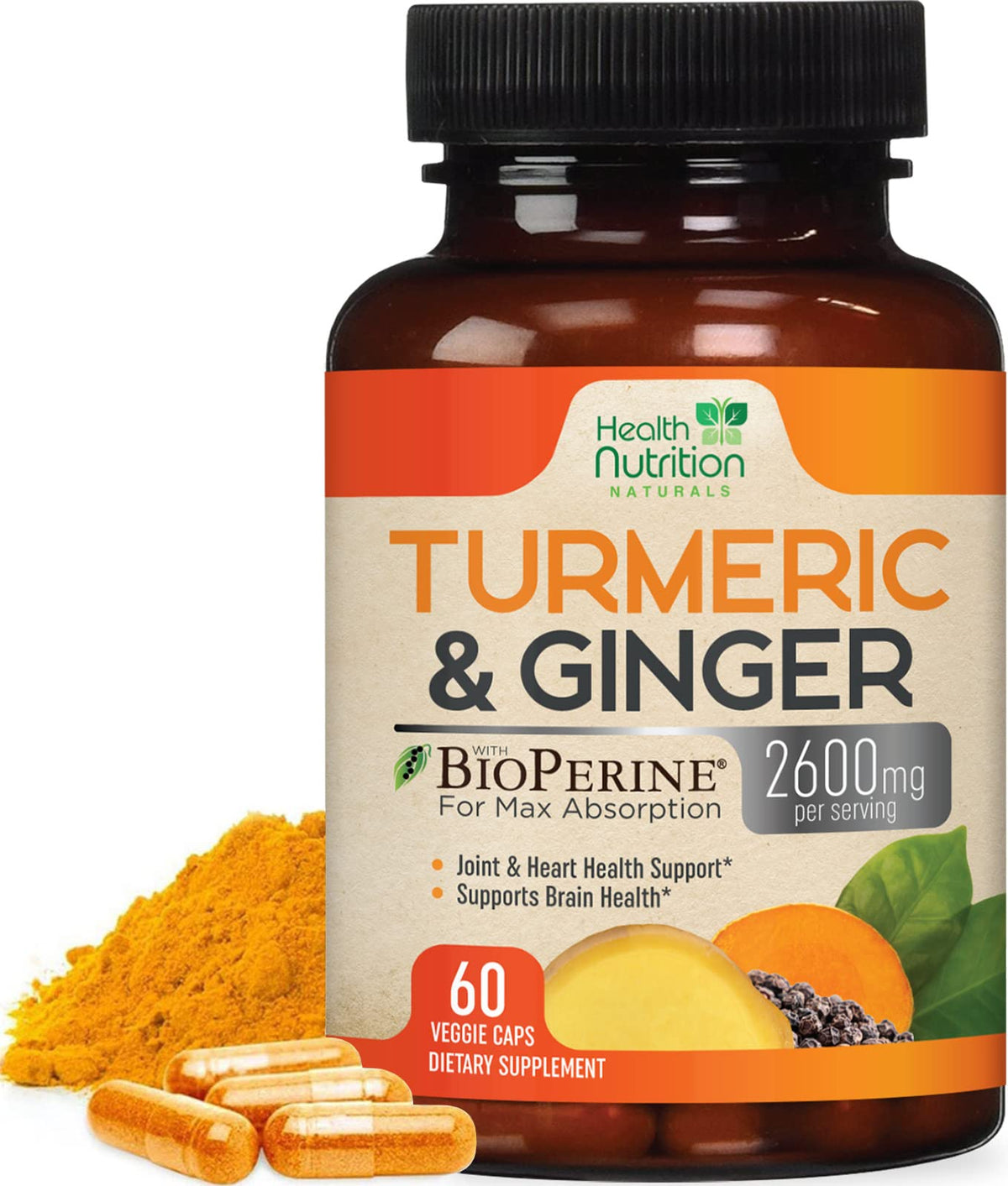 Complément alimentaire Curcuma 2200mg de Health Nutrition Naturals, vue avant