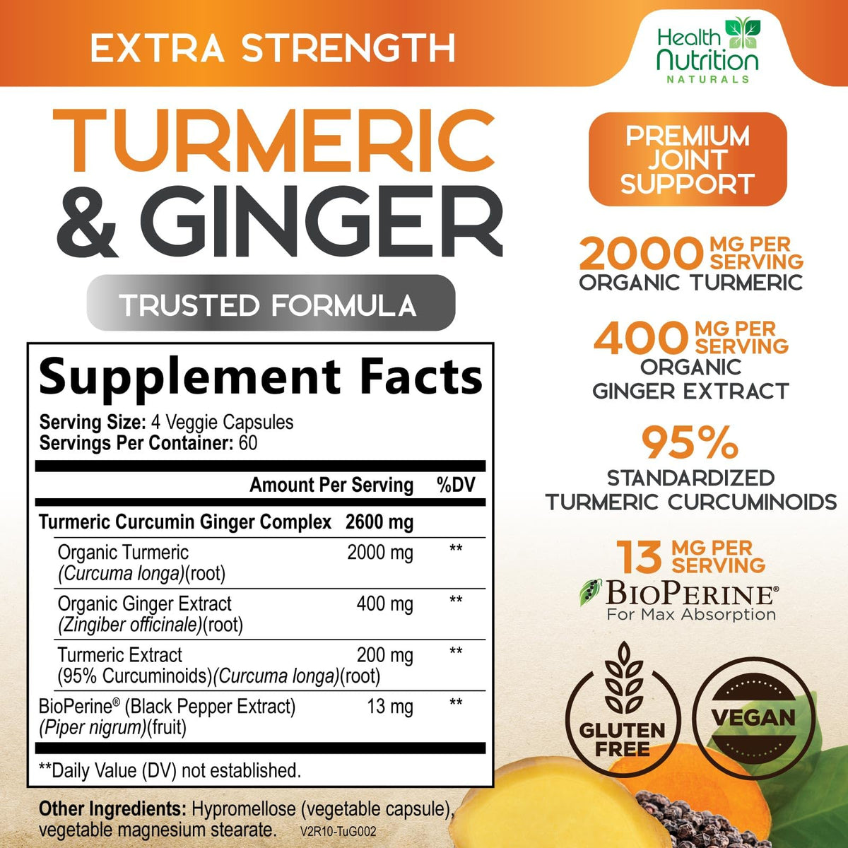 Complément Alimentaire Curcuma 2200mg - étiquette avec ingrédients
