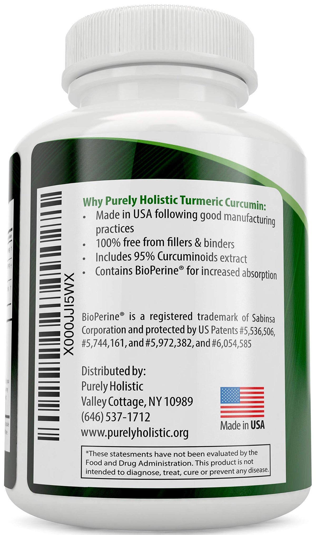 Complément alimentaire Curcuma 700mg Purely Holistic côté avec capsules