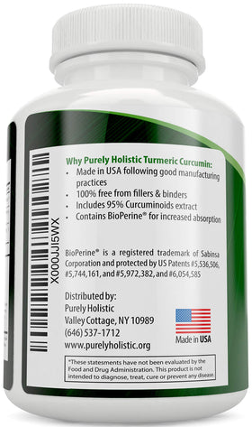 Complément alimentaire Curcuma 700mg Purely Holistic côté avec capsules