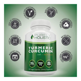 Complément alimentaire Curcuma 700mg Purely Holistic étiquette avec ingrédients