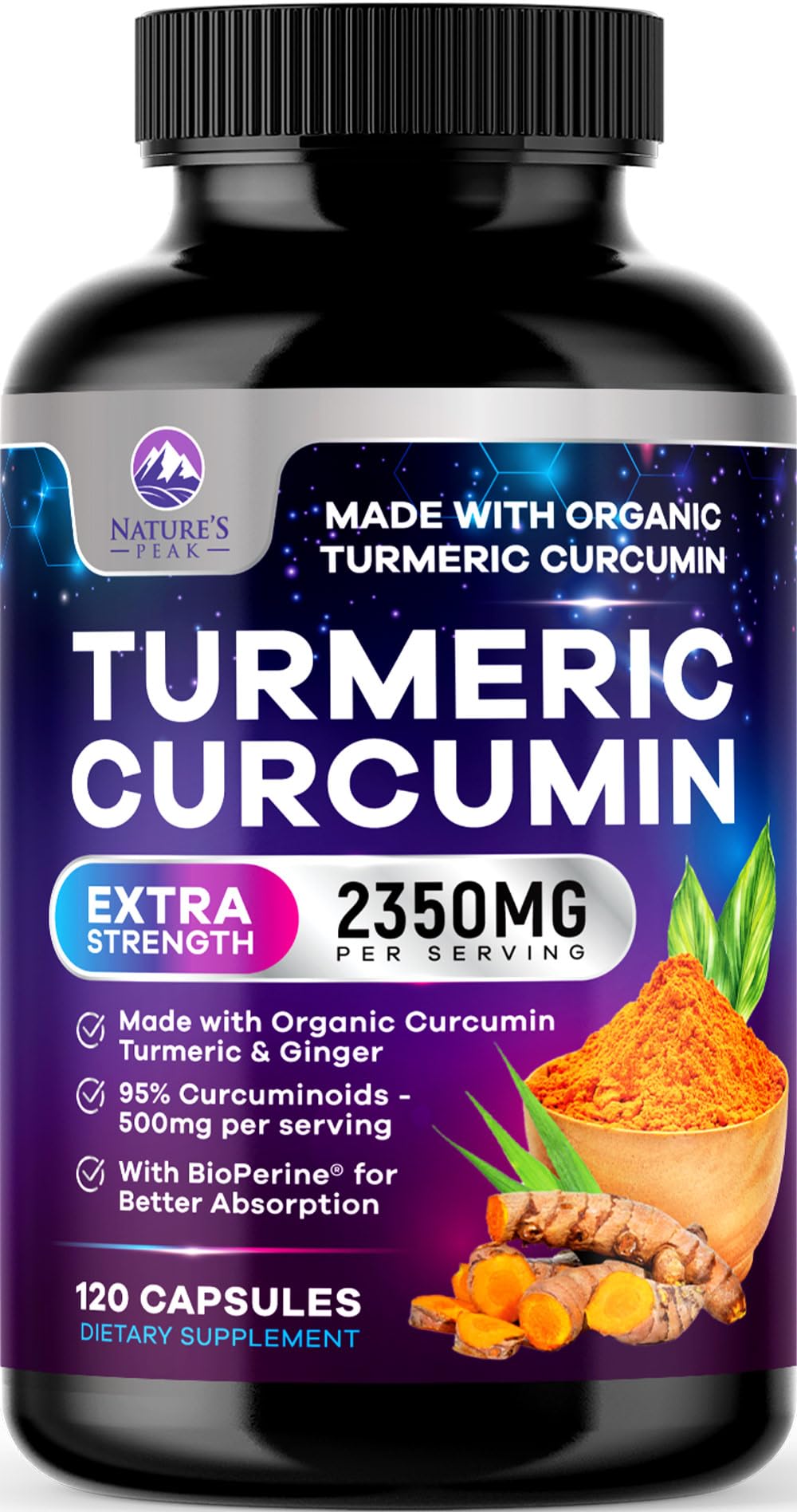 Complément alimentaire Curcuma Nature's Peak 120 capsules vue avant