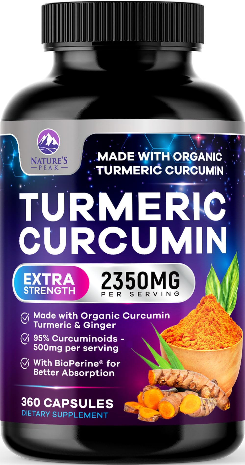Complément alimentaire Curcuma Nature's Peak 360 capsules vue de face