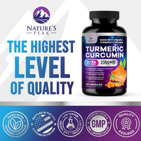 Complément alimentaire Curcuma Nature's Peak avec étiquette visible