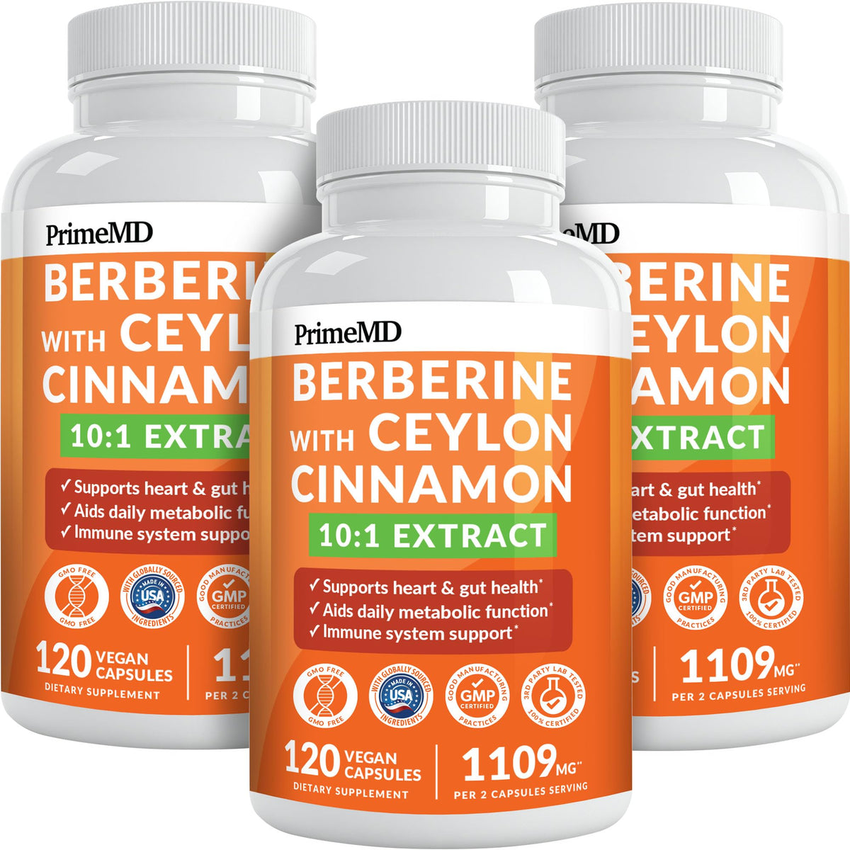 Complément alimentaire de berbérine 21-en-1 PrimeMD avec cannelle de Ceylan